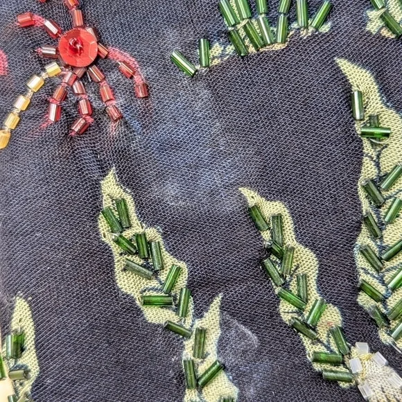 Vintage Hand Beaded Retro Cars Fringe Black Purse Boho Tote Bamboo Handle - Picture 10 of 13